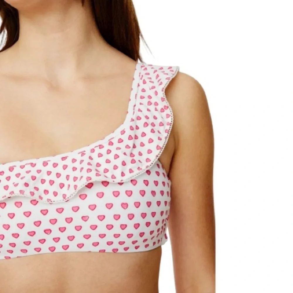 NWT Roller Rabbit One Shoulder Ruffle Bikini Top - Pink Hearts - XL - women’s